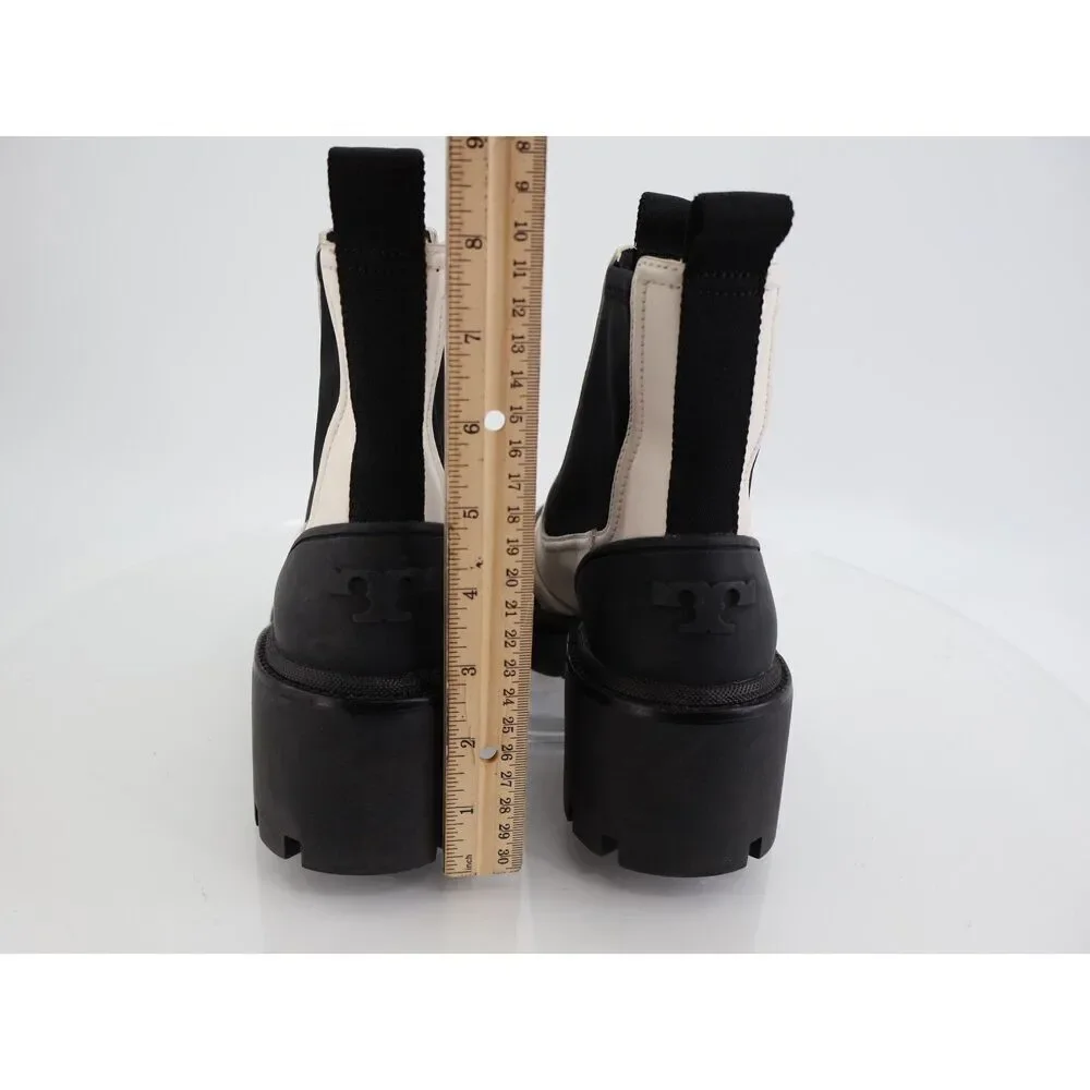 Tory Burch Women's Chelsea Lug Sole Ankle Boots Size 7.5 Black White Slip On
